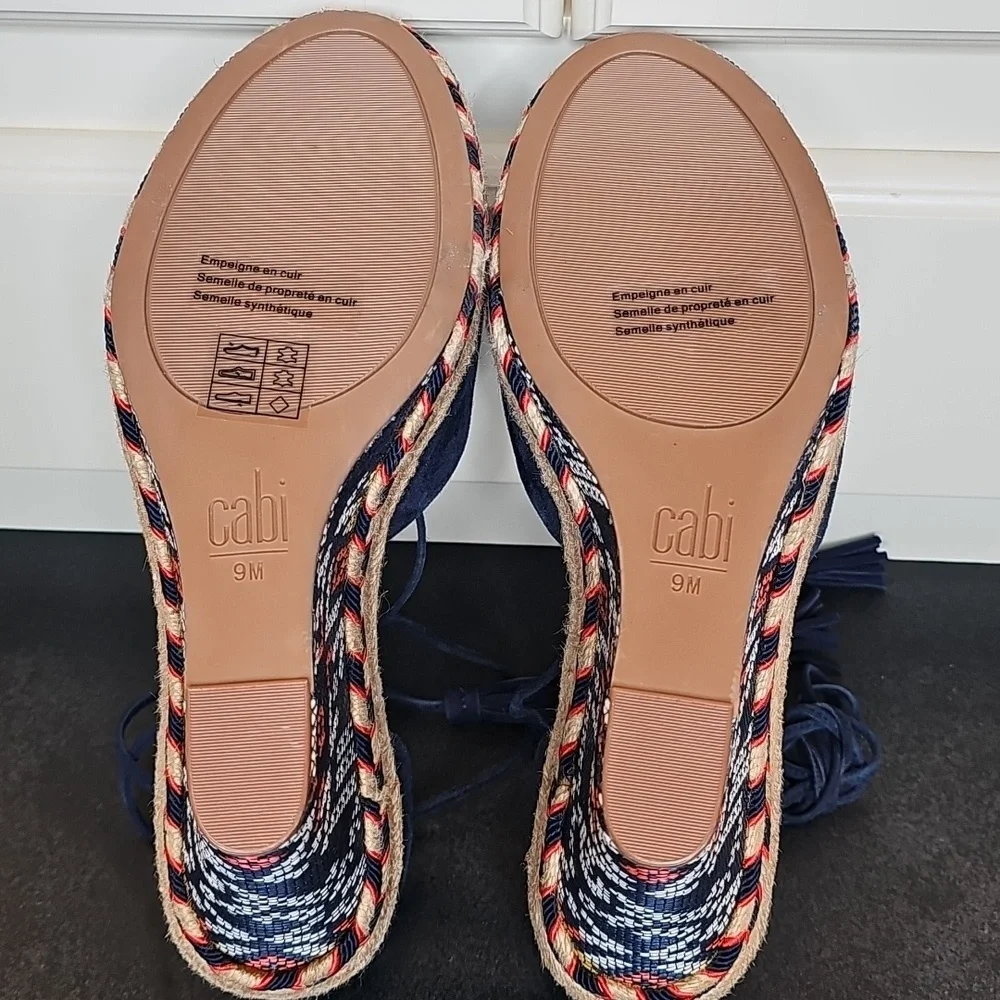 CAbi Isla Espadrille Navy Wedge Sandals - Size 9